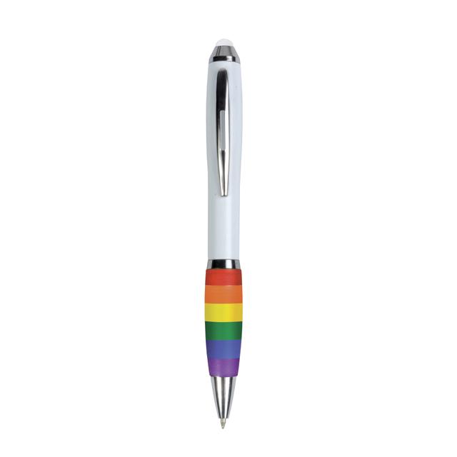 Penna twist in plastica con fusto bianco, impugnatura arcobaleno
